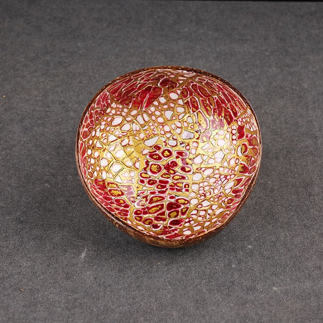 Multi-Color Webbed Gilt Coconut Shell Candy / Snack Bowl