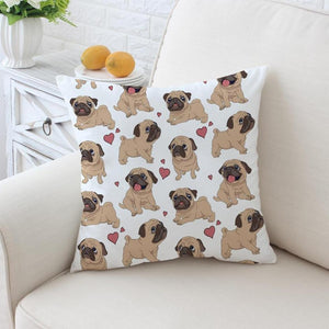 Pug Puppy Dog Love Microfiber Throw Pillow Cover