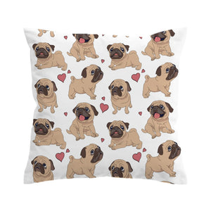 Pug Puppy Dog Love Microfiber Throw Pillow Cover