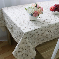 Brown Dandelion Floral Pattern Tablecloth w/ Lace
