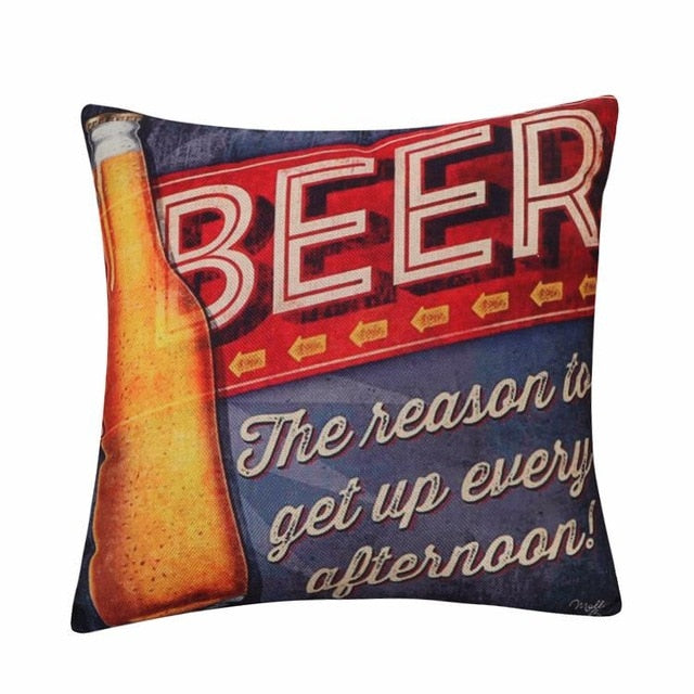 18" Retro Beer / Wine Bar Sign Throw Pillow Cover