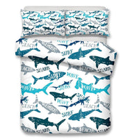 White 2/3-Piece Shark Pattern Duvet Cover Bedding Set