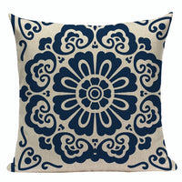 18" Oriental Blue Floral Geometric Pattern Pillow Cover