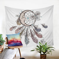 White Moon Dreamcatcher Wall Tapestry