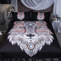 Black 3-Piece Tattoo Wolf Head Duvet Cover Bedding Set