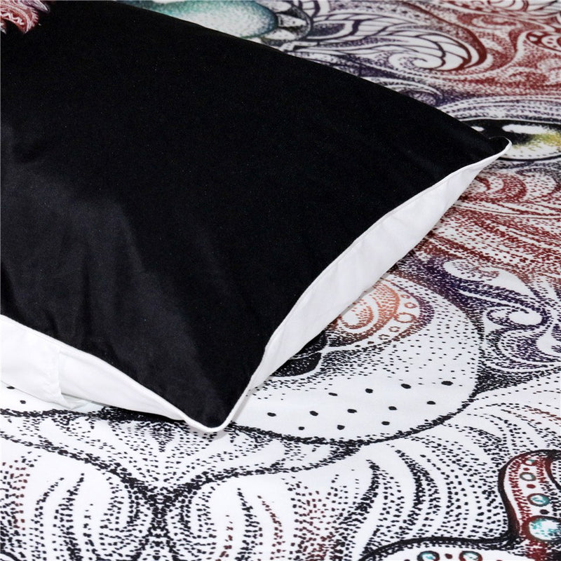 Black 3-Piece Tattoo Wolf Head Duvet Cover Bedding Set