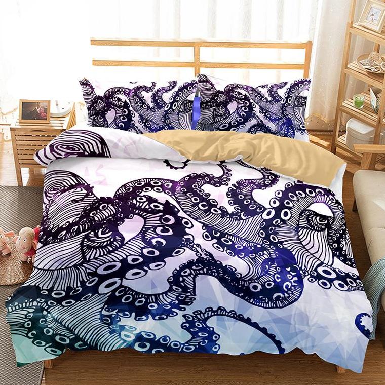 2/3-Piece Purple Octopus Duvet Cover Bedding Set