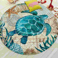 Round Mediterranean Sea Life Floor Mat Rug