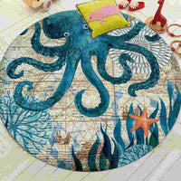 Round Mediterranean Sea Life Floor Mat Rug