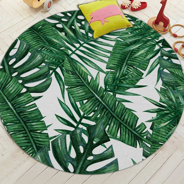 Round Tropical Palm Leaf Print Floor Mat Rug