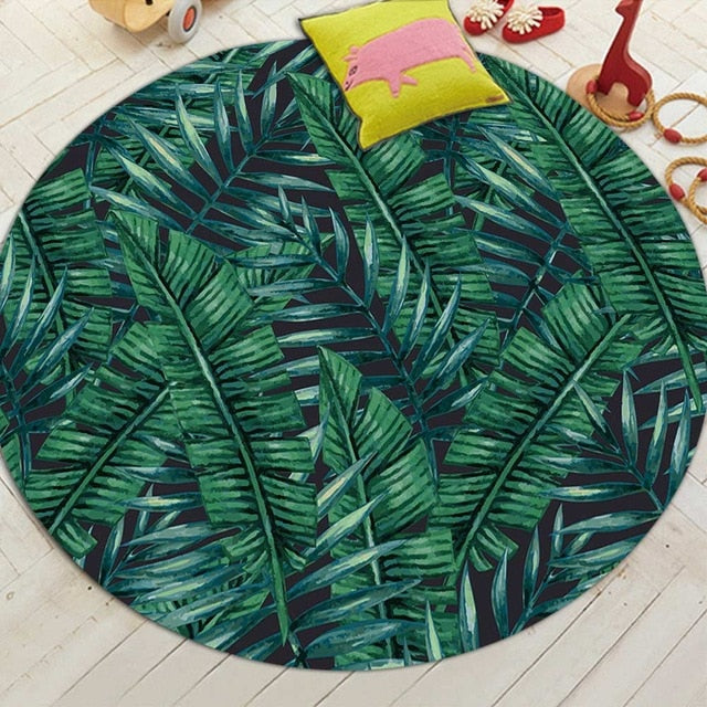 Round Tropical Palm Leaf Print Floor Mat Rug