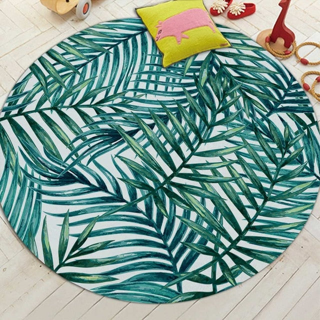 Round Tropical Palm Leaf Print Floor Mat Rug