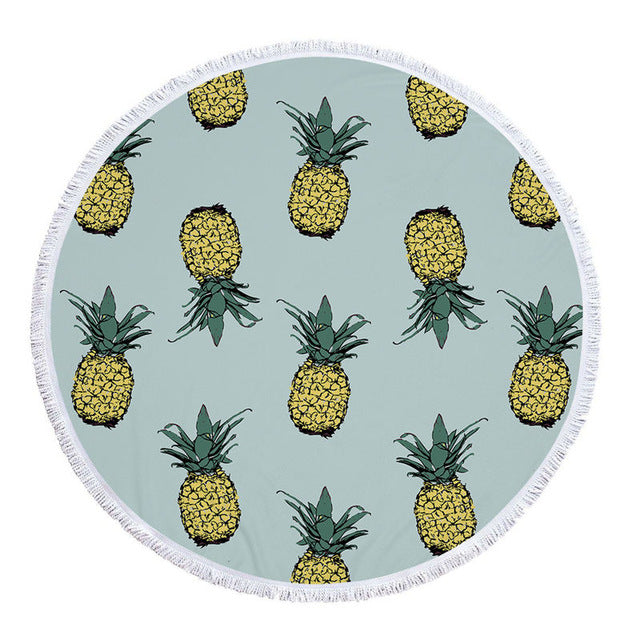Round Tropical Pineapple Pattern Beach Towel