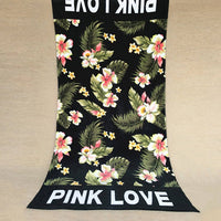 Black Pink Floral Palm Pattern Beach Towel