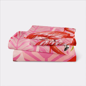 3-Piece Pink Flamingo Print Duvet Cover Bedding Set