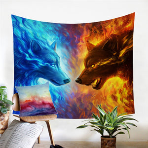 Fire & Ice Mystical Wolf Wall Tapestry