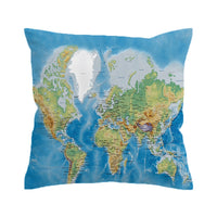 Blue Classic World Map Microfiber Throw Pillow Cover