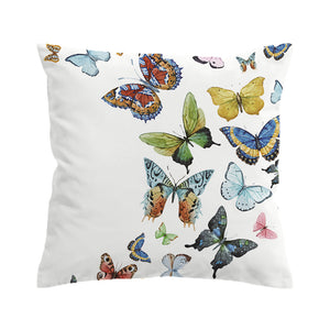 White Colorful Flying Butterflies Throw Pillow Cover