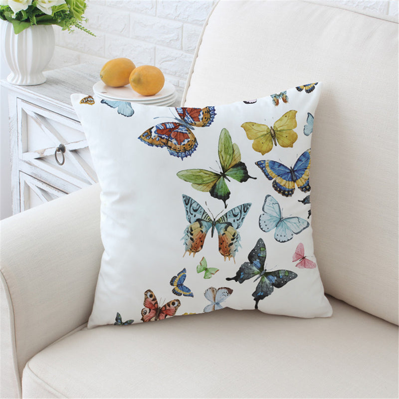 White Colorful Flying Butterflies Throw Pillow Cover
