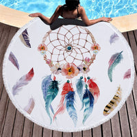 Round Boho Dreamcatcher Print Beach Towel