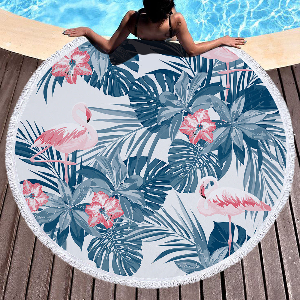 Round Tropical Floral Palm Leaf Print Beach Towel