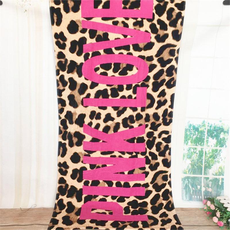 Pink Love Leopard Print Beach Towel