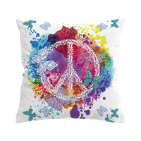 Rainbow Butterfly Peace Sign Microfiber Pillow Cover