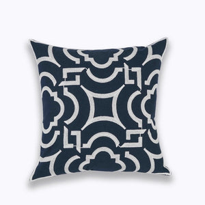 18" Navy Blue Embroidered Floral Pattern Pillow Cover