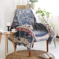 Blue Knitted Zodiac Chart Sofa Throw Cover Blanket