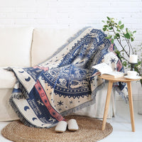 Blue Knitted Zodiac Chart Sofa Throw Cover Blanket