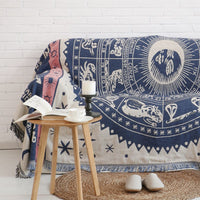 Blue Knitted Zodiac Chart Sofa Throw Cover Blanket