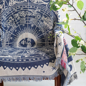 Blue Knitted Zodiac Chart Sofa Throw Cover Blanket