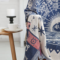 Blue Knitted Zodiac Chart Sofa Throw Cover Blanket