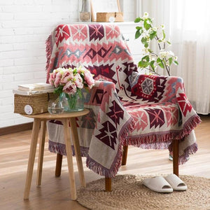 Red / Pink Knitted Native Sofa Throw Cover Blanket