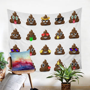 White Poop Emoji Print Wall Tapestry