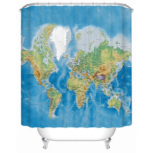 Classic Blue World Map Bathroom Shower Curtain
