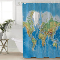 Classic Blue World Map Bathroom Shower Curtain