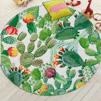 Round Floral Cactus Print Floor Mat Rug