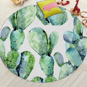 Round Floral Cactus Print Floor Mat Rug