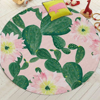 Round Floral Cactus Print Floor Mat Rug