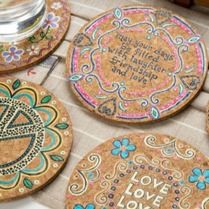 4-Piece Hippie Bohemian Pattern Cork Drink Coaster Set