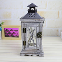 White Vintage Distressed Wood Lantern / Candle Holder