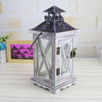 White Vintage Distressed Wood Lantern / Candle Holder