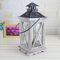 White Vintage Distressed Wood Lantern / Candle Holder