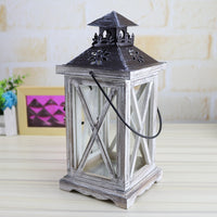 White Vintage Distressed Wood Lantern / Candle Holder