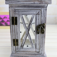 White Vintage Distressed Wood Lantern / Candle Holder