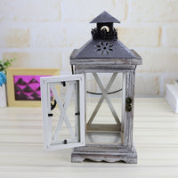 White Vintage Distressed Wood Lantern / Candle Holder