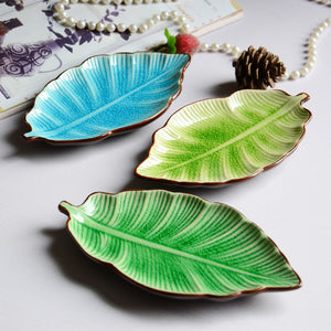 Ceramic Leaf-Shaped Jewelry / Snack Dish Tray