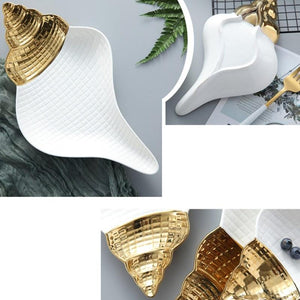 White / Gold Ceramic Shell-Shaped Candy Dessert Tray Dish