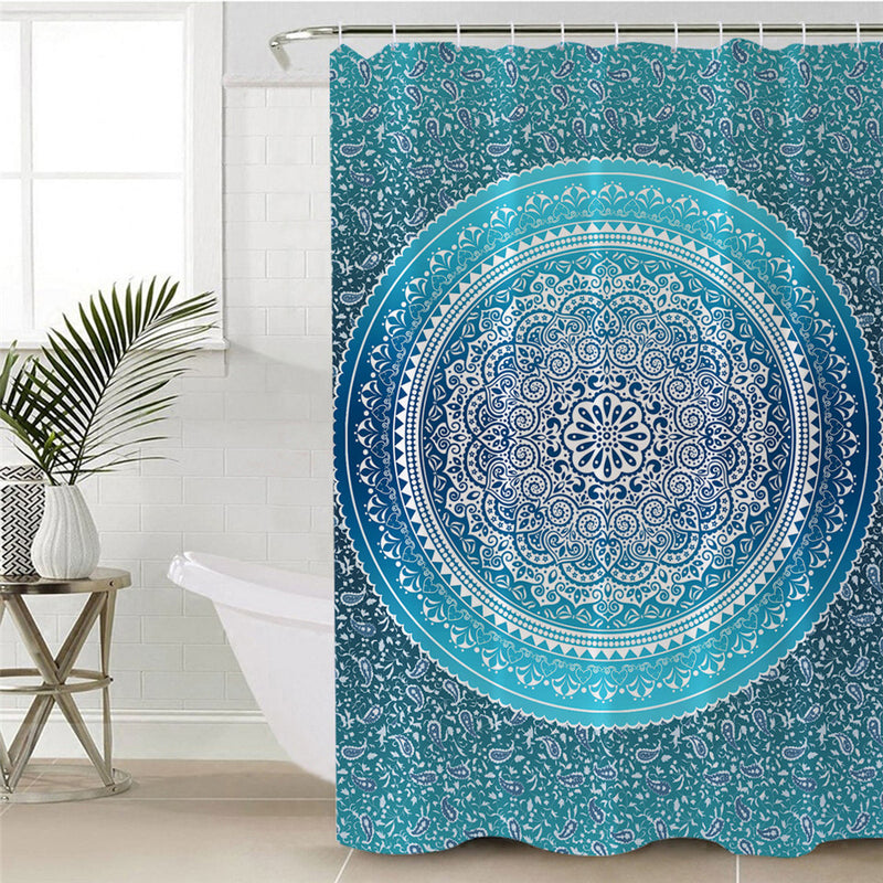 Blue Bohemian Mandala Bathroom Shower Curtain